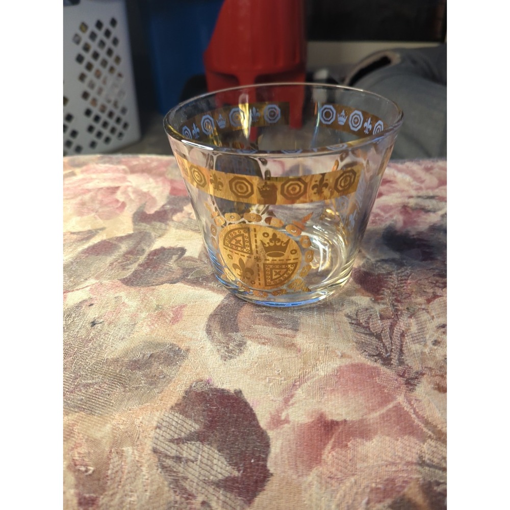 MCM Signed Vito Bari Glass Ice Bucket 22K Gold Vintage